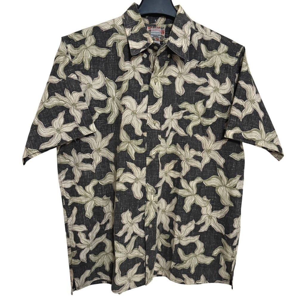 VTG Reyn Spooner Men's Button Down Shirt Large Floral hawaiian Dad Vacation Gray
